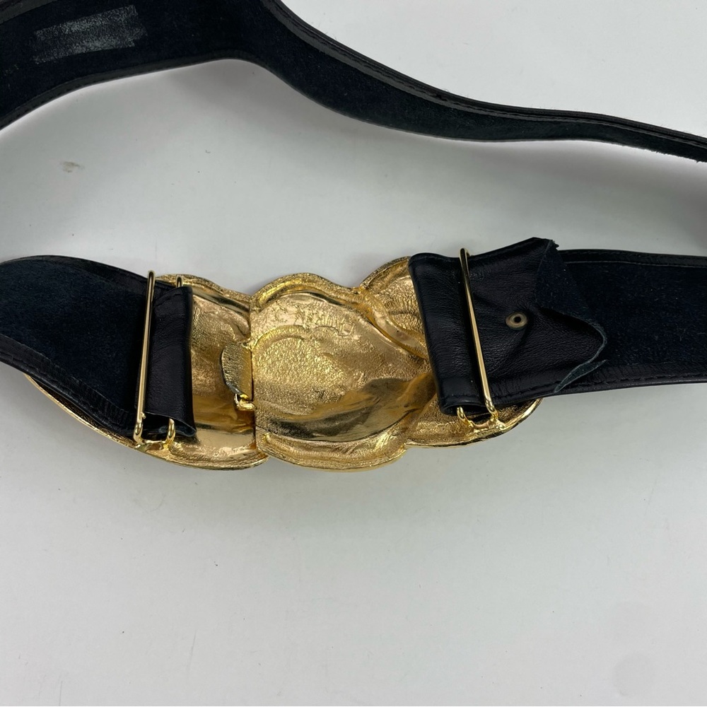 80s Black & Gold Oyster Statement Buckle Belt - Picture 6 of 15